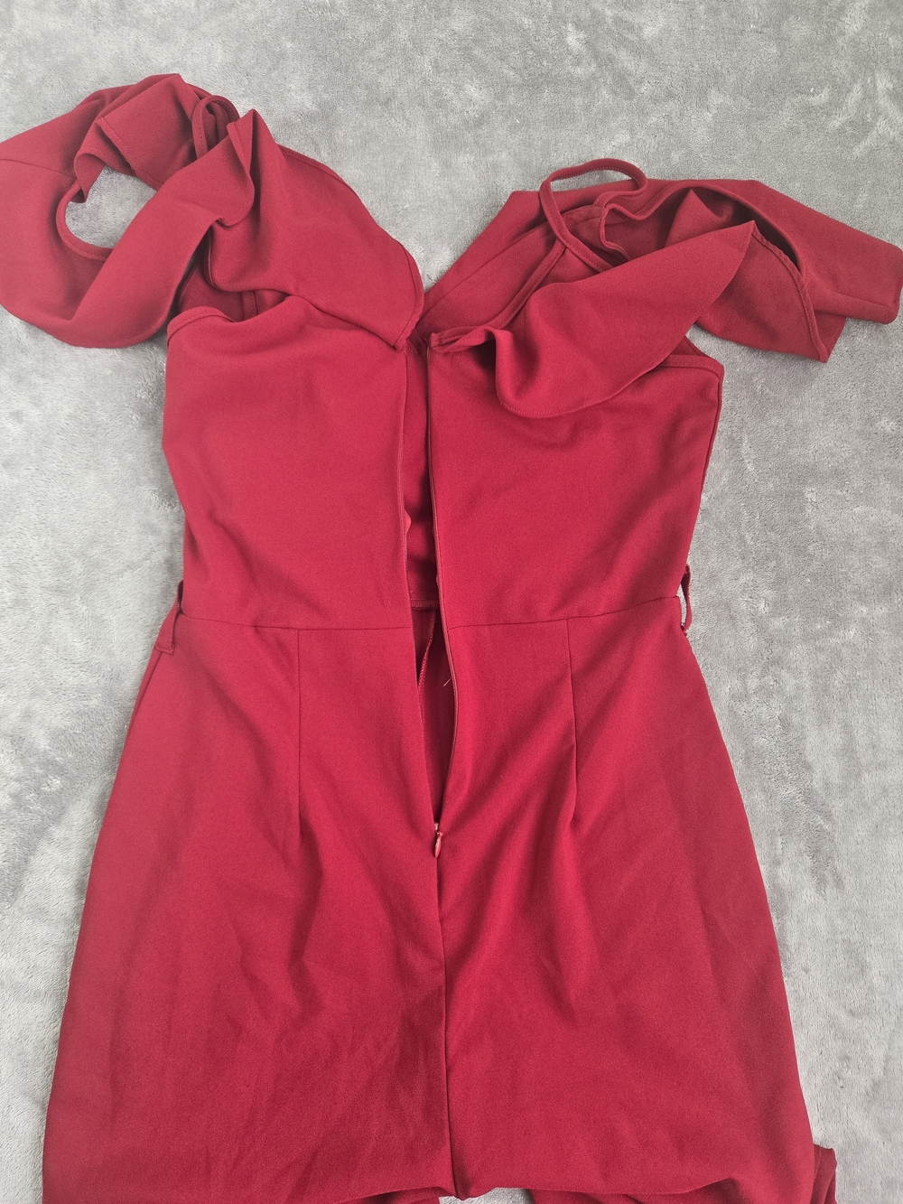 Red Off-Shoulder Ruffle Jumpsuit - Picture 7 of 10